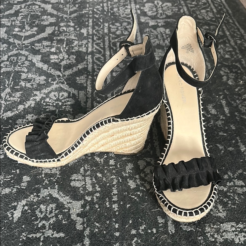 Marc Fisher Black Espadrille Wedge Sandals